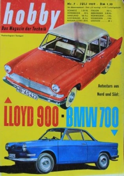 "Hobby - Das Magazin der Technik" Lloyd 900 BMW 700 Technik-Magazin 1959 (7980)